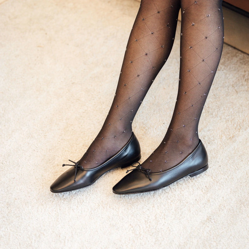Como Italian Leather Ballet Flats in Black Leather Styled