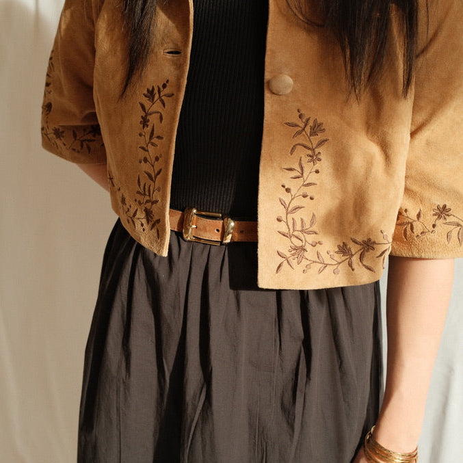 Belt - Gold Buckle Twist Amaretto Suede