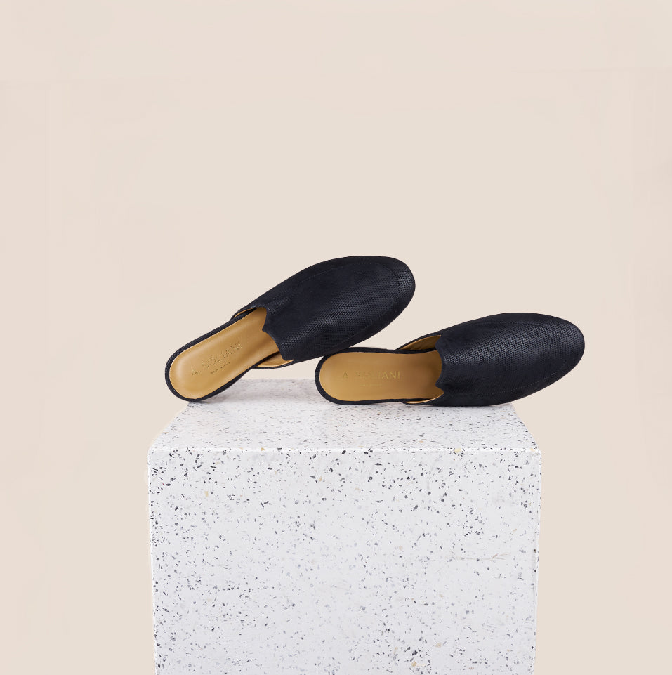 Alba Black Diamonds Leather Slides