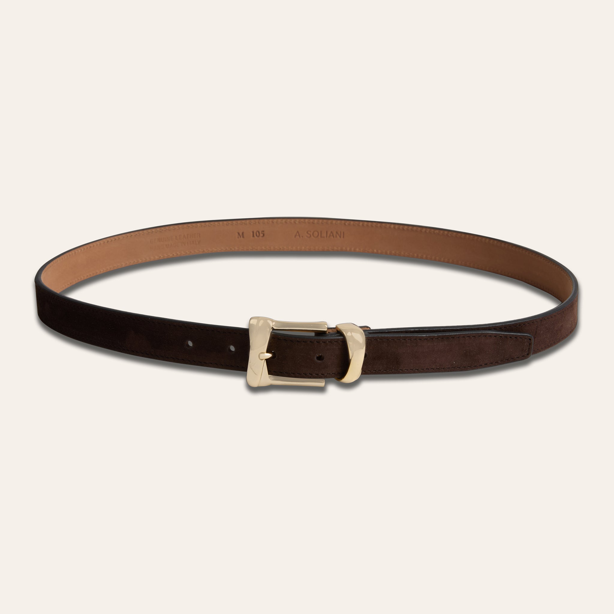 Belt -  Gold Buckle Twist Chocolate Suede