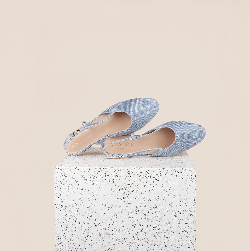 Capri Slingback In Printed Suede Denim