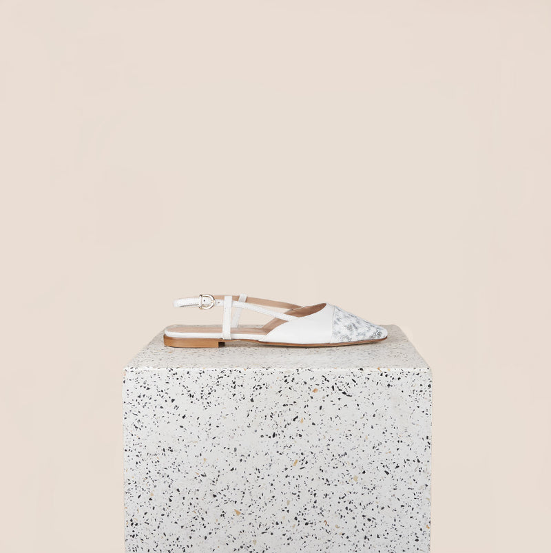 Capri Leather Slingback In Ivory/ Forest Flowers Side