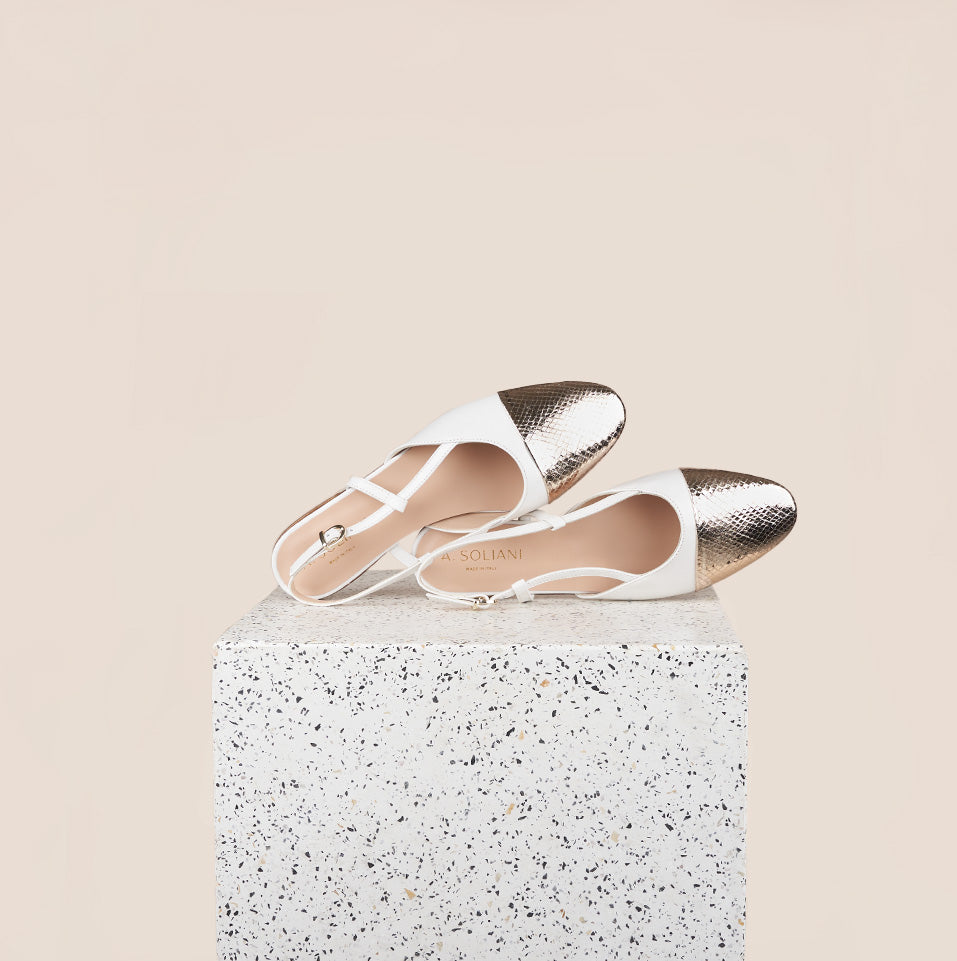 Capri White Gold Snake Leather Flats