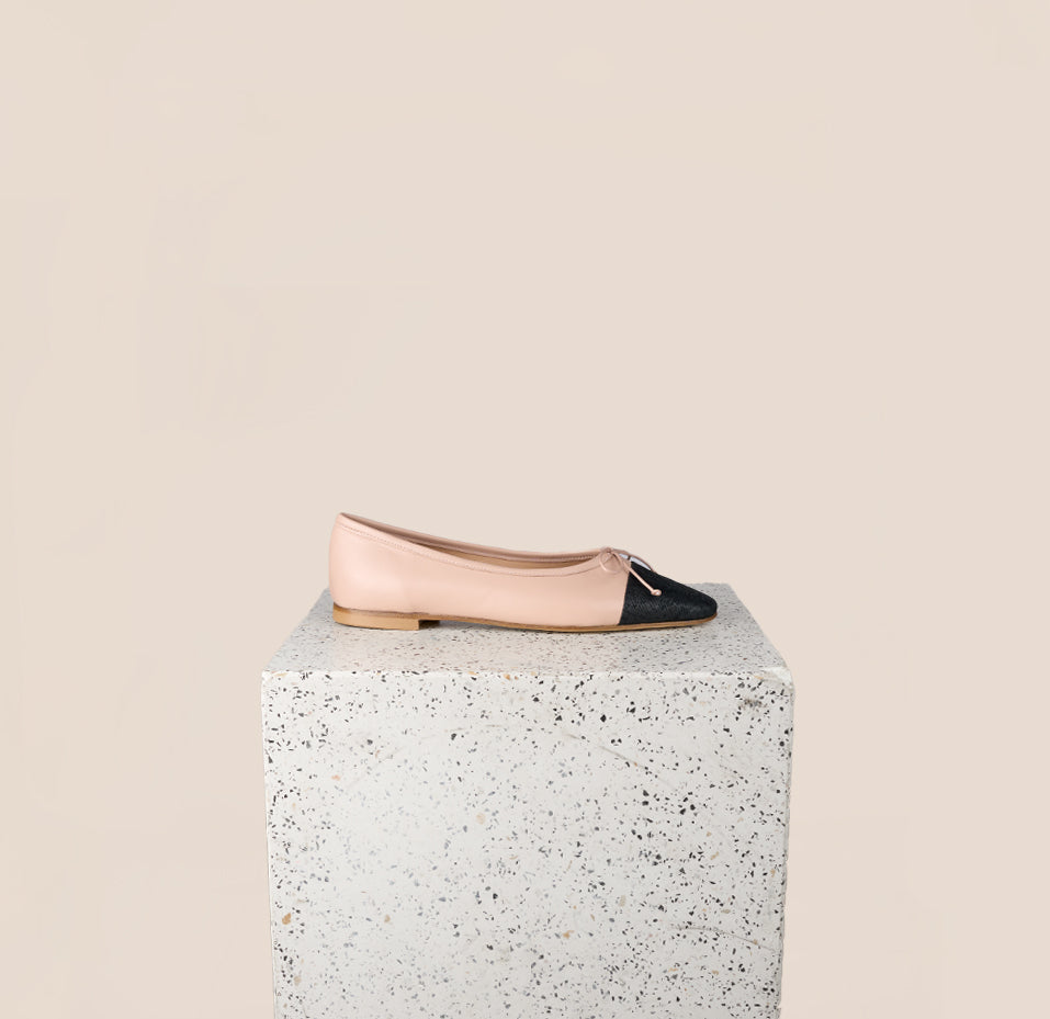 Como Blush Black Twill Leather Flats