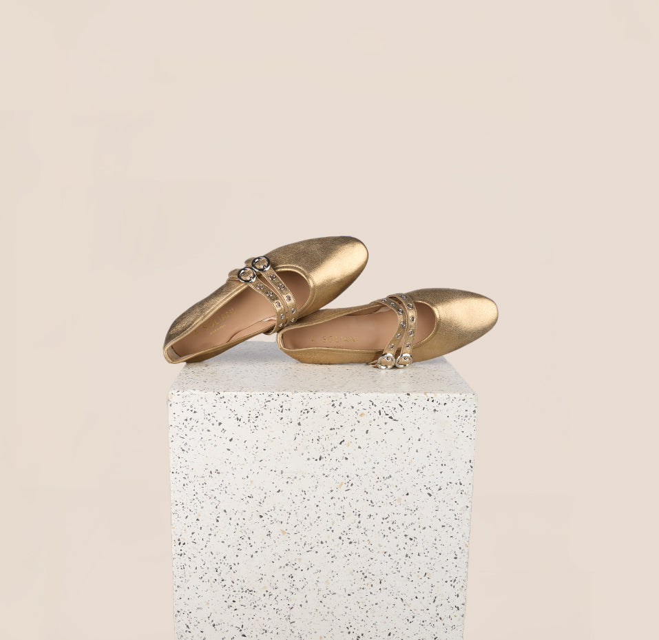 Como Double Strap Gold Flats