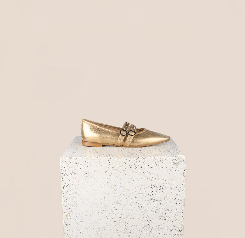 Como Double Strap Gold Ballet Flats