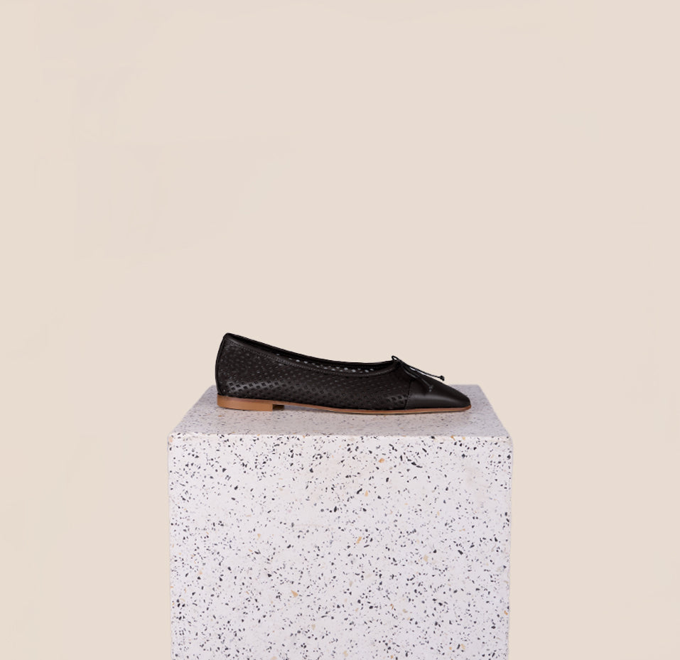 Como Black Leather Perforated Flats 