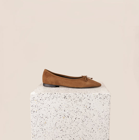 Como Leather Suede Ballet Flats in Amaretto Suede Side