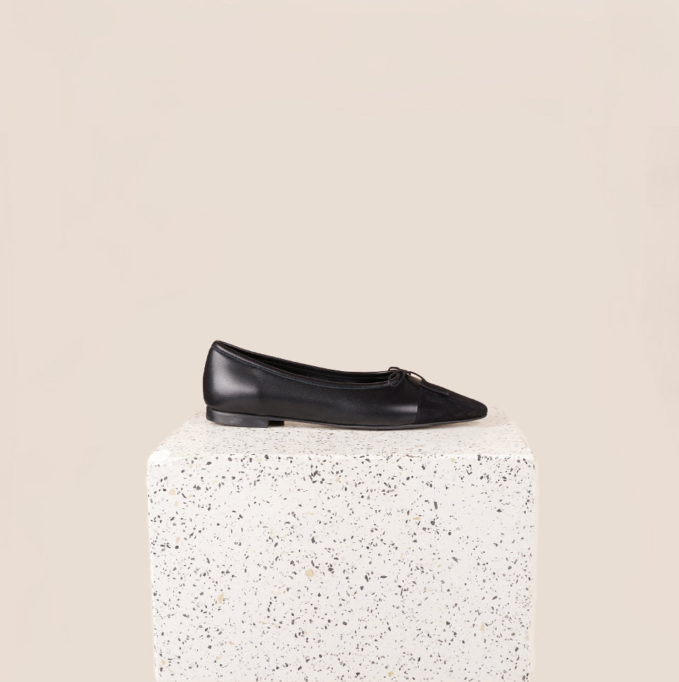 Como Italian Leather Flats in Black Leather/Suede Side