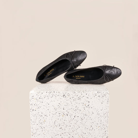 Como Ballet Flats in Black Rock Printed Suede