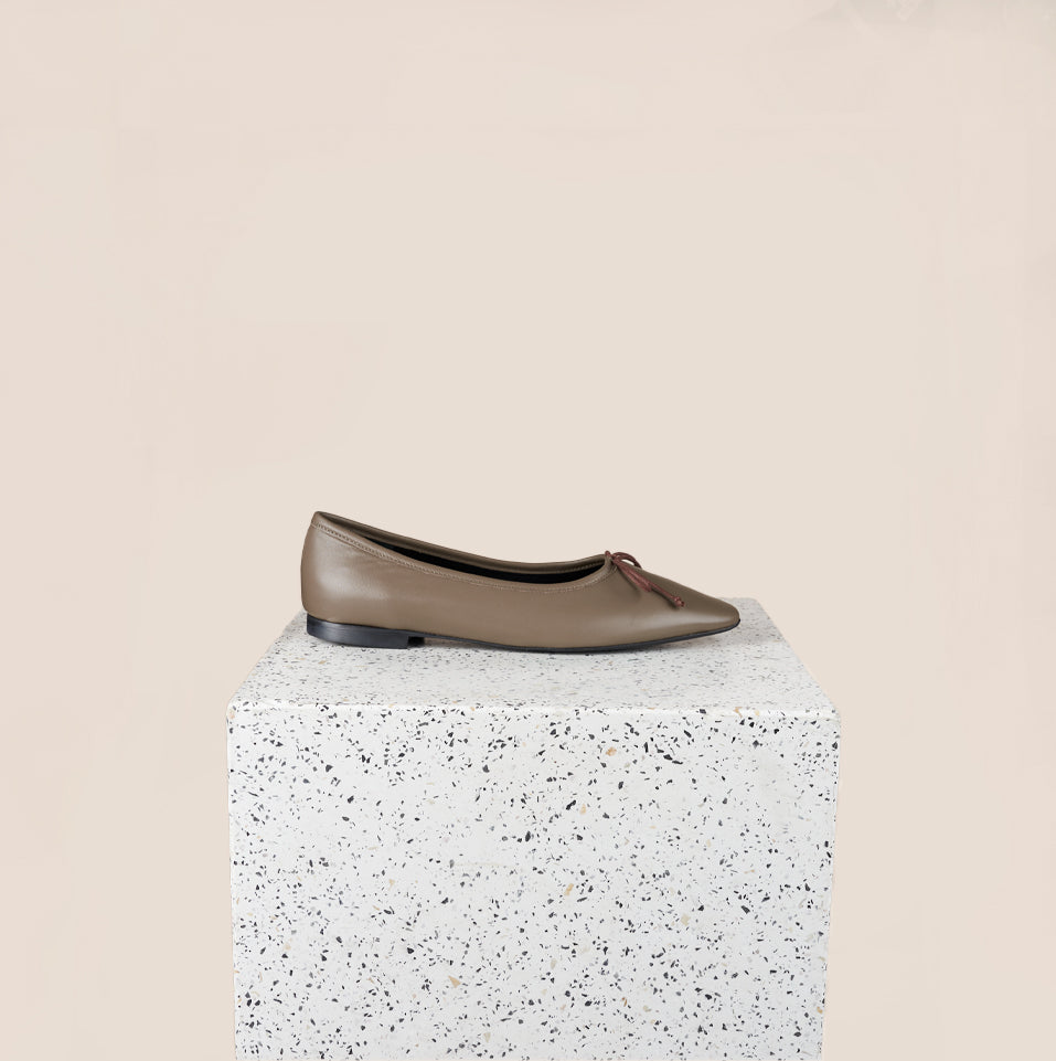 Como Italian Leather Flats in Dark Taupe Side