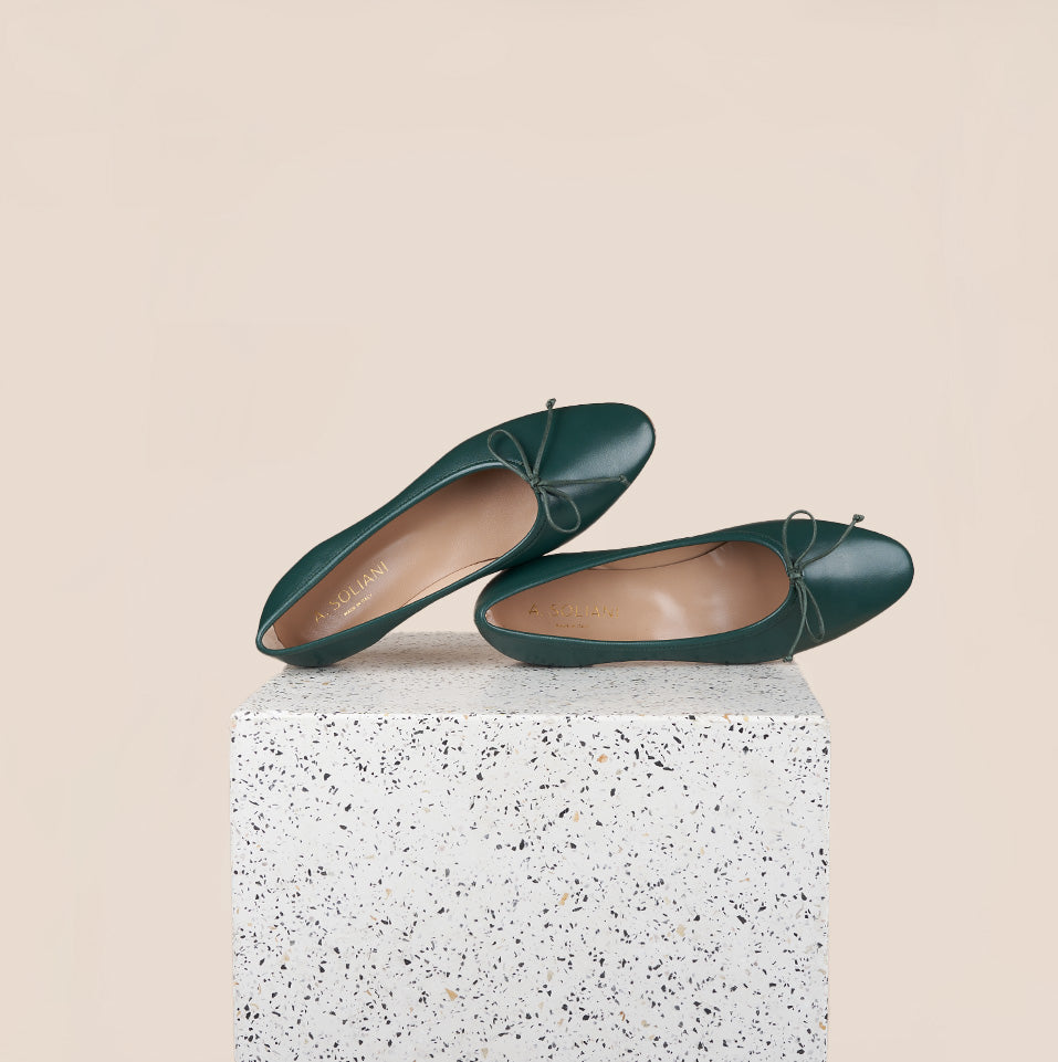 Como Italian Leather Ballet Flats in Forest Leather