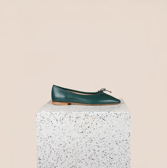 Como Italian Leather Ballet Flats in Forest Leather Side