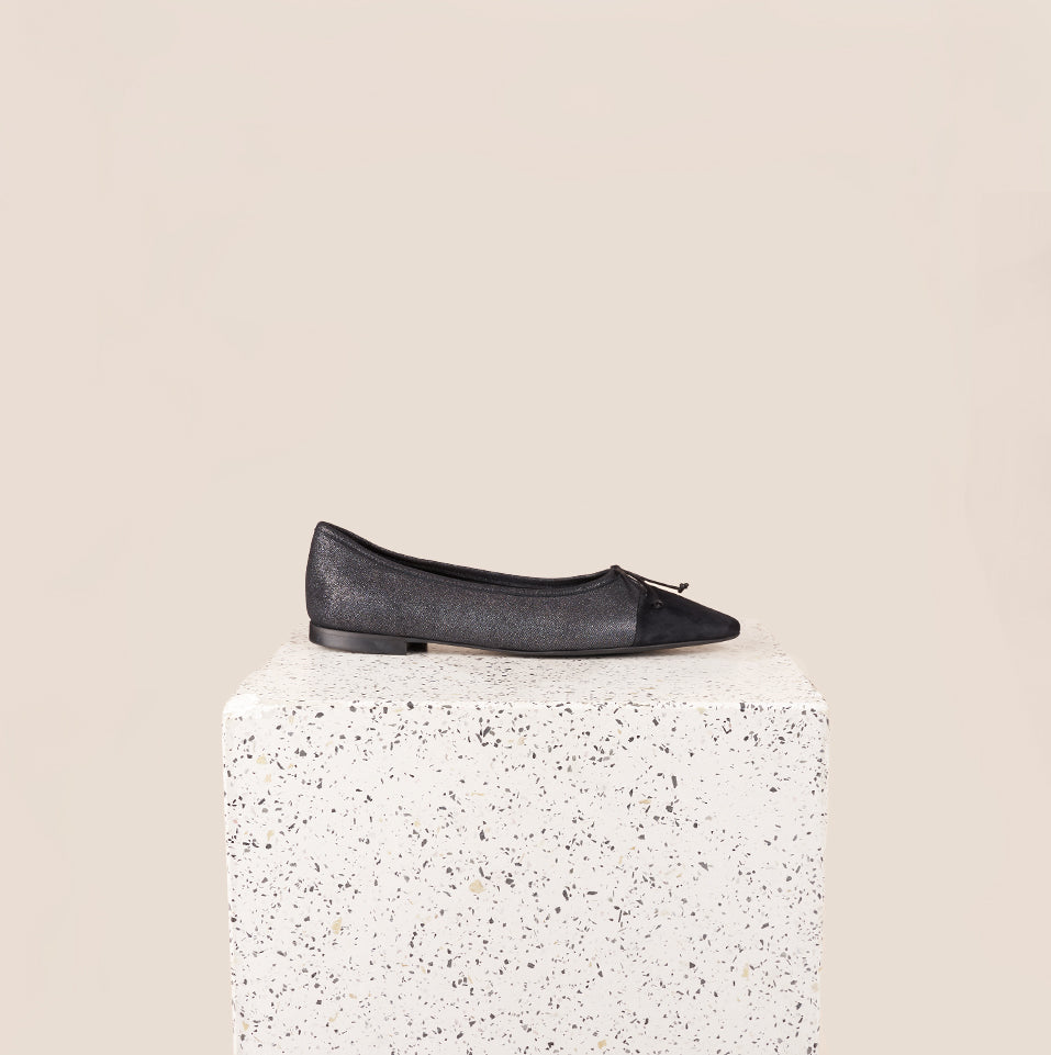 Como Italian Leather Flats in Sky Black Suede Side