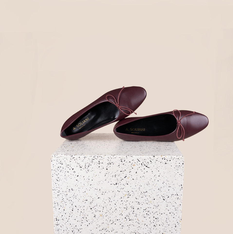 Como Italian Leather Flats in Wine Leather