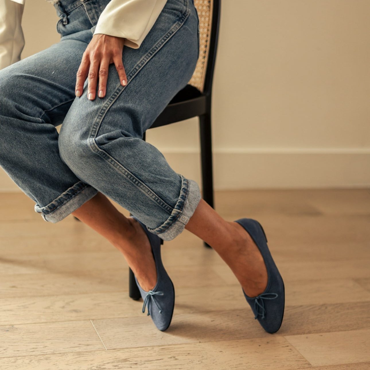 como dark denim printed suede 