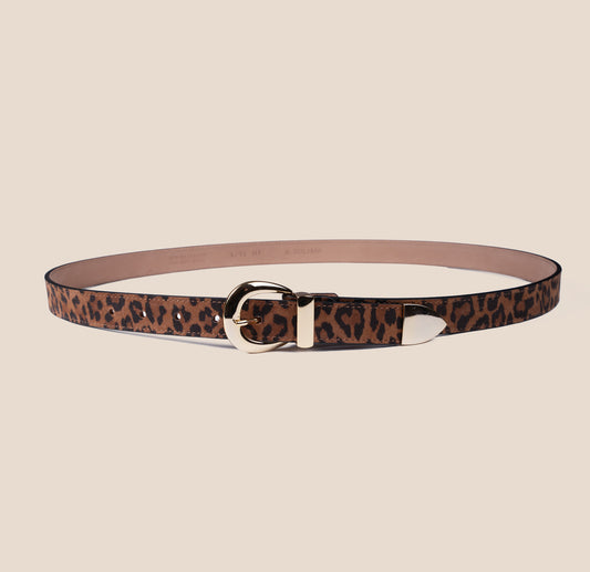 Belt - Gold Buckle Leopard Suede