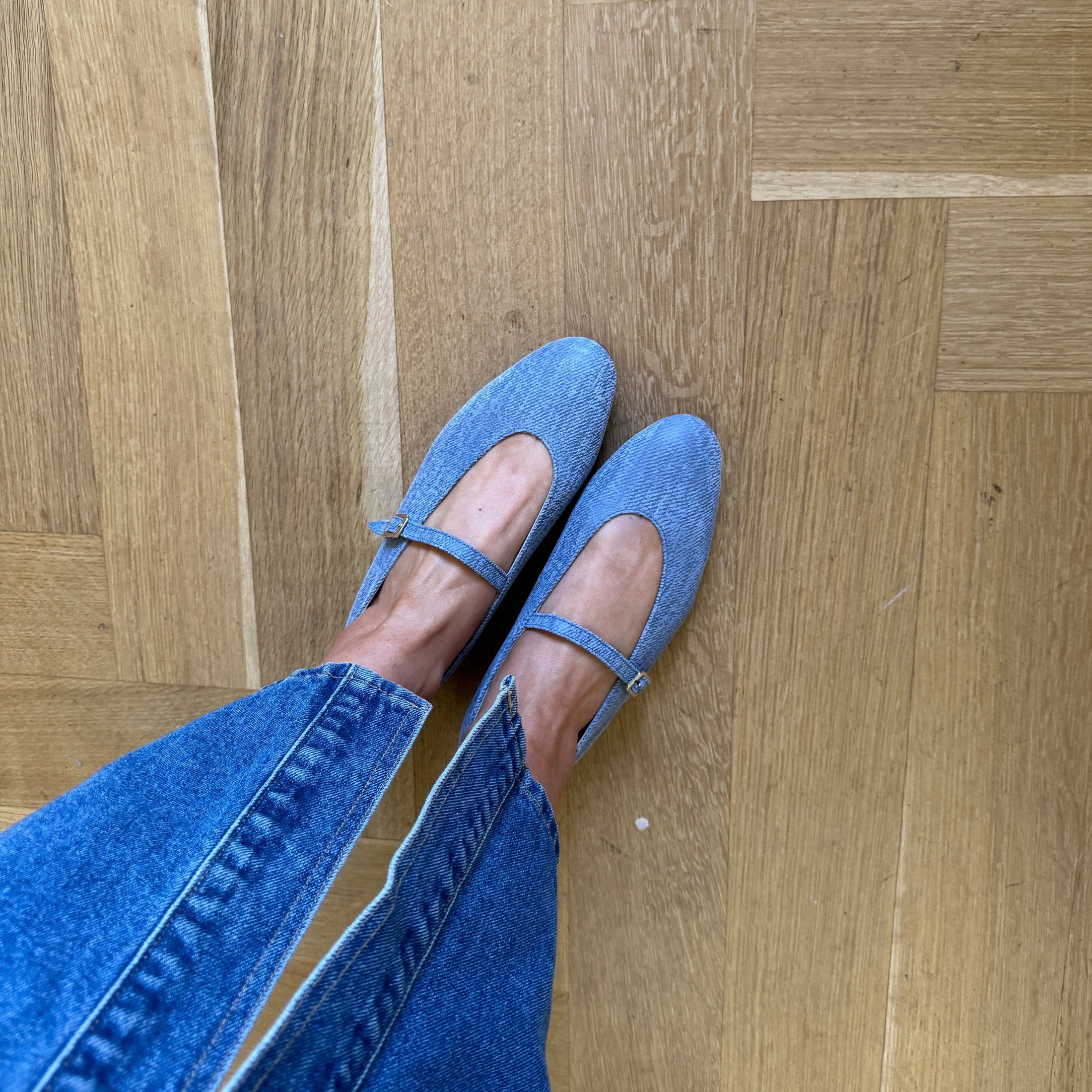 Bari Buckle Denim Suede Leather Flats