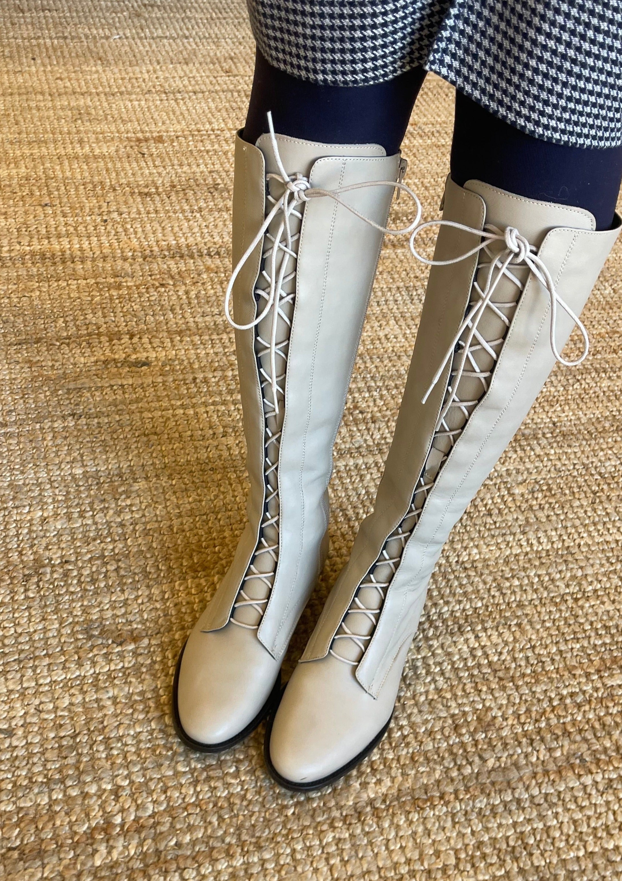 Milano Tall - Beige Leather A.Soliani lace up tall italian boots