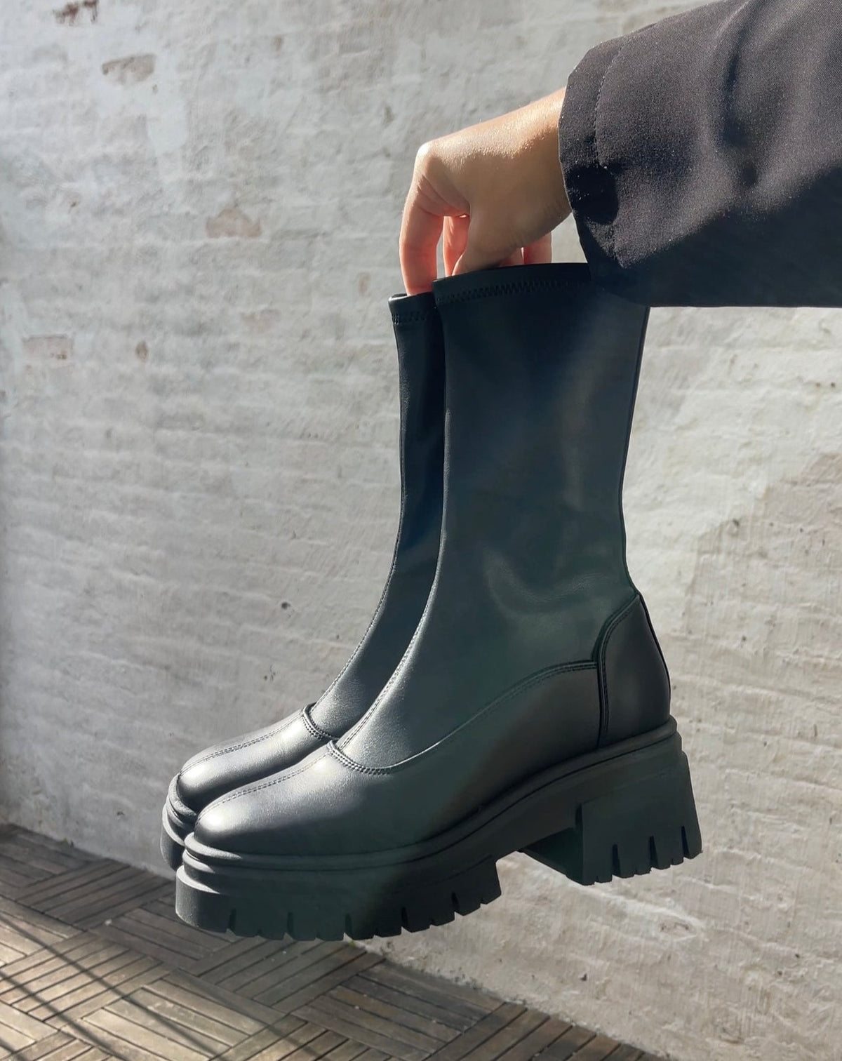 Orvieto Black Leather Lug Sole Boots Lifestyle