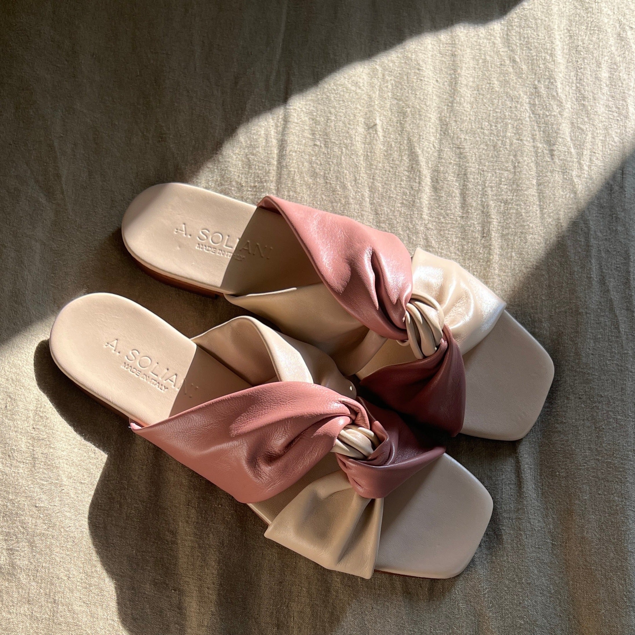 Rodi Leather Sandals in Oat/Dusty Rose Top