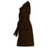 A dark brown suede trench coat with a matching waist tie belt, shown in profile against a plain white background.