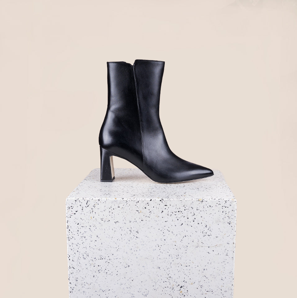 Livorno Black Leather Booties