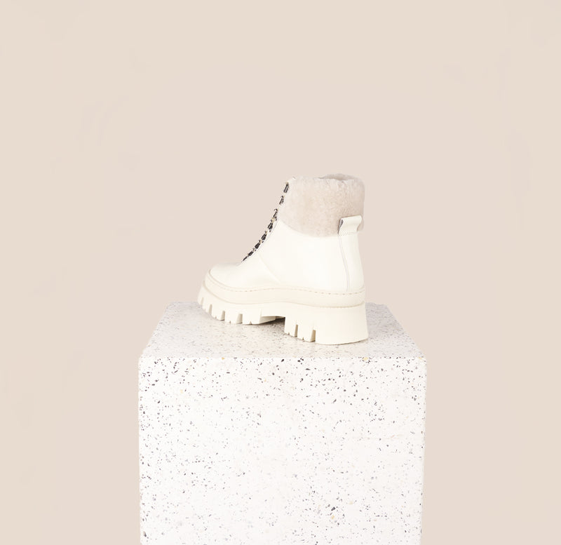 Moena Oat Leather Shearling Lug Sole Boots back view