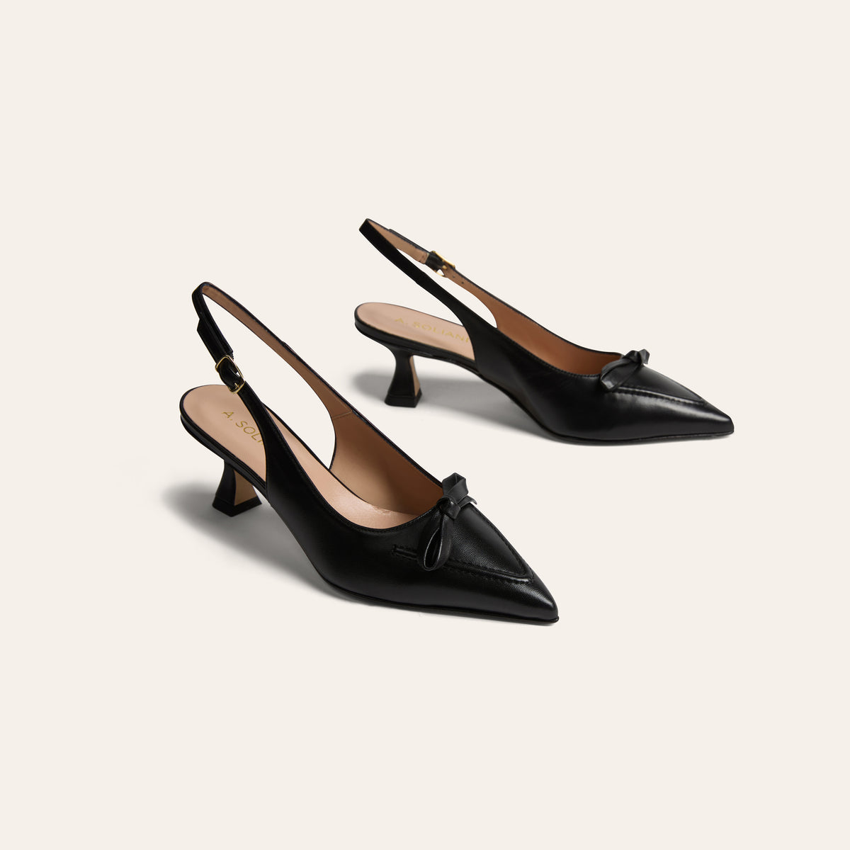 Pescara - Black Leather Kitten Heels