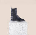 Load image into Gallery viewer, Pavia Tall Black Leather Chelsea Boots with gold chain
