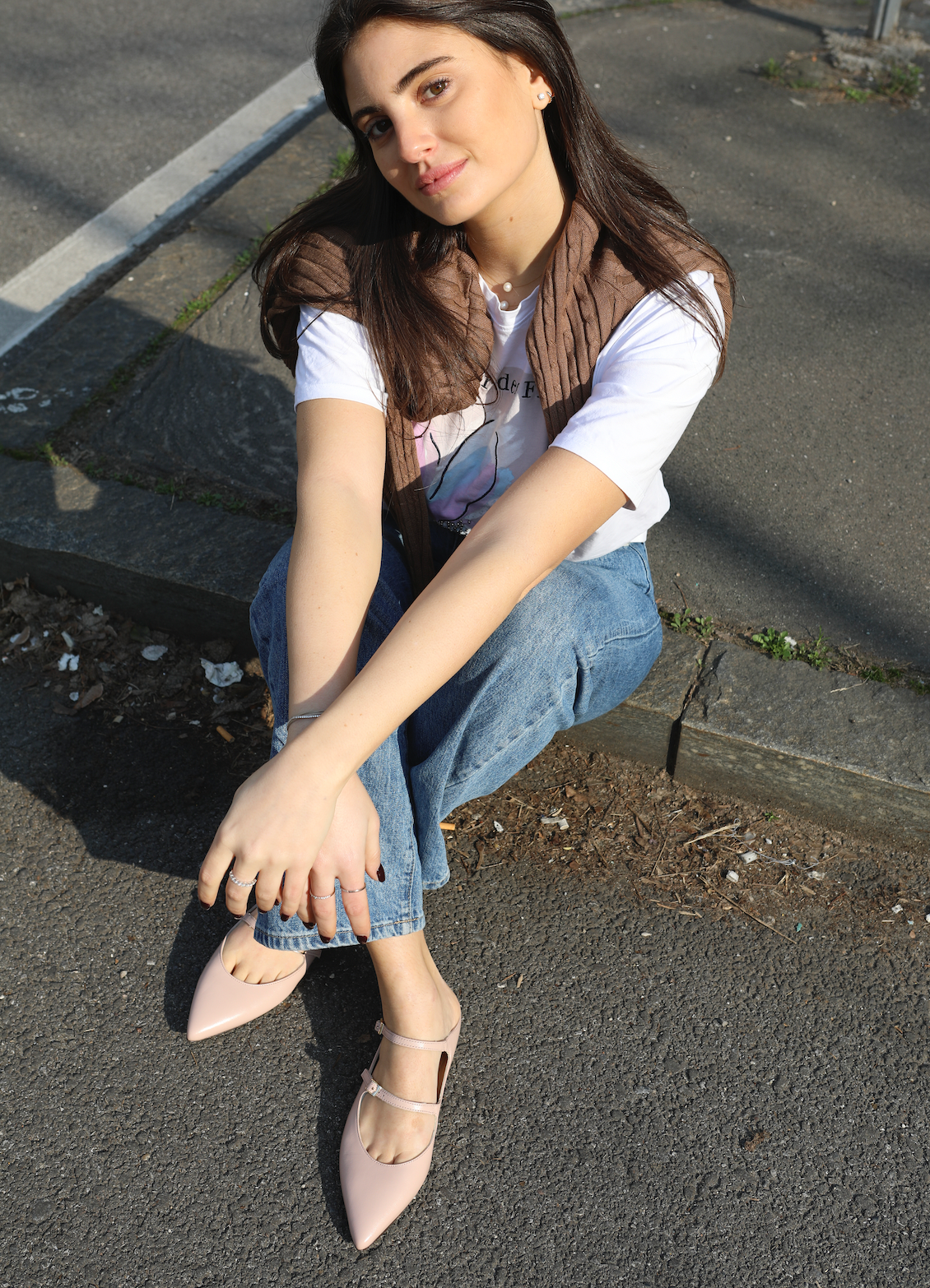 Mary Jane Ballet Flats on model in pink