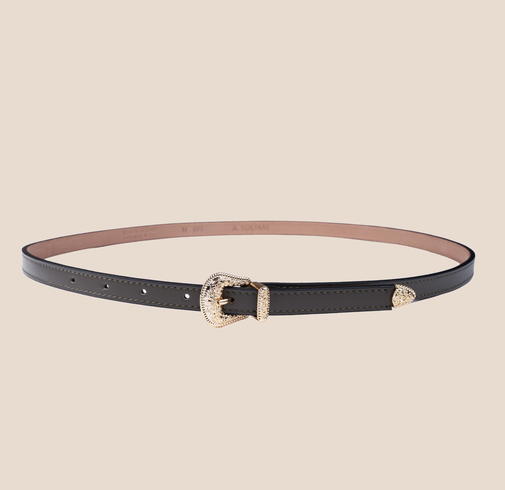 Belt - Western Buckle Black Leather Skinny