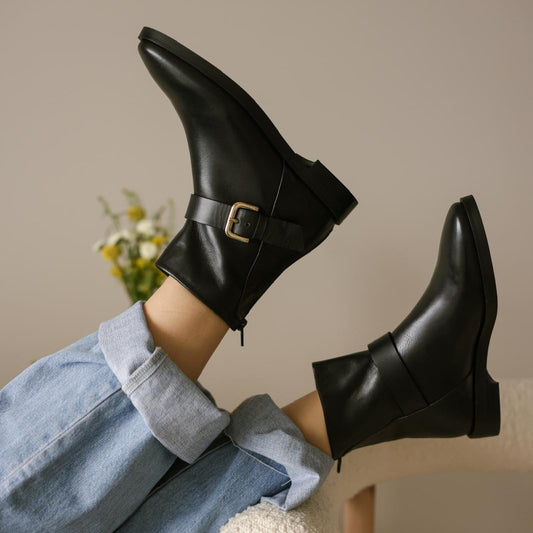 Genova Black Leather Booties 