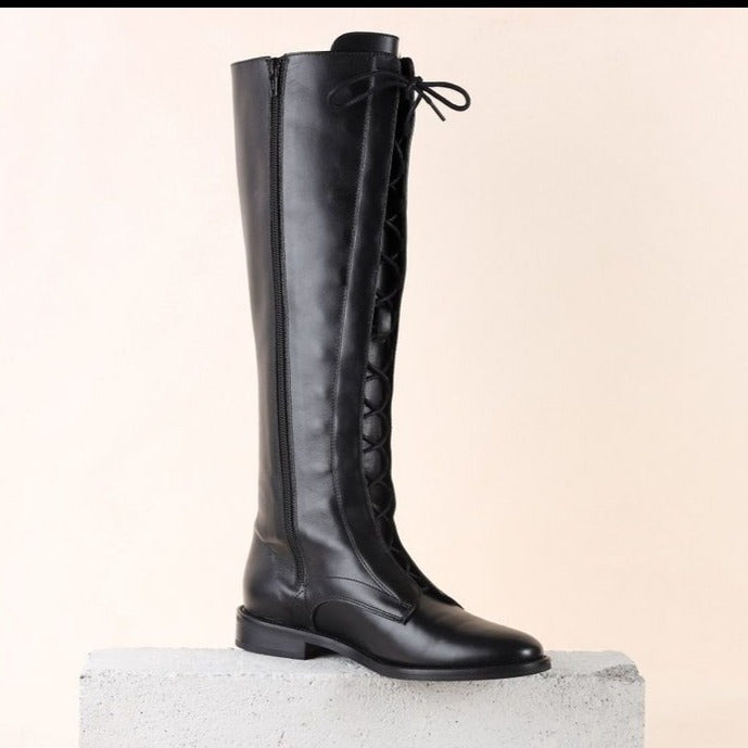 Milano Tall Black Leather Boots Zipper
