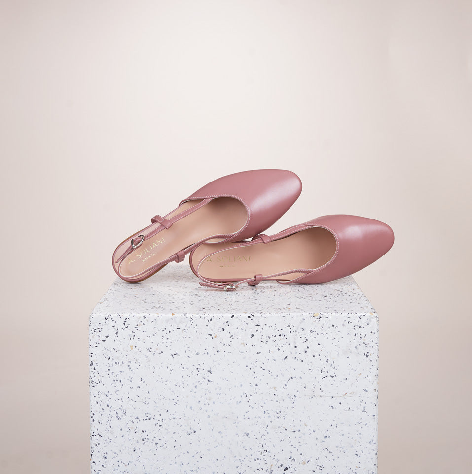 Capri Italian Leather Slingback in Dusty Rose