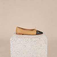 Italian Leather Ballet Flats in Buttercup with Black cap