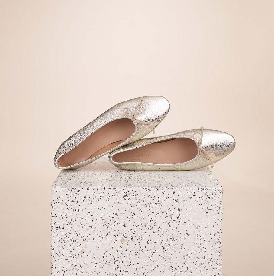 Como Italian Leather Ballet Flat in Dotted Light Gold