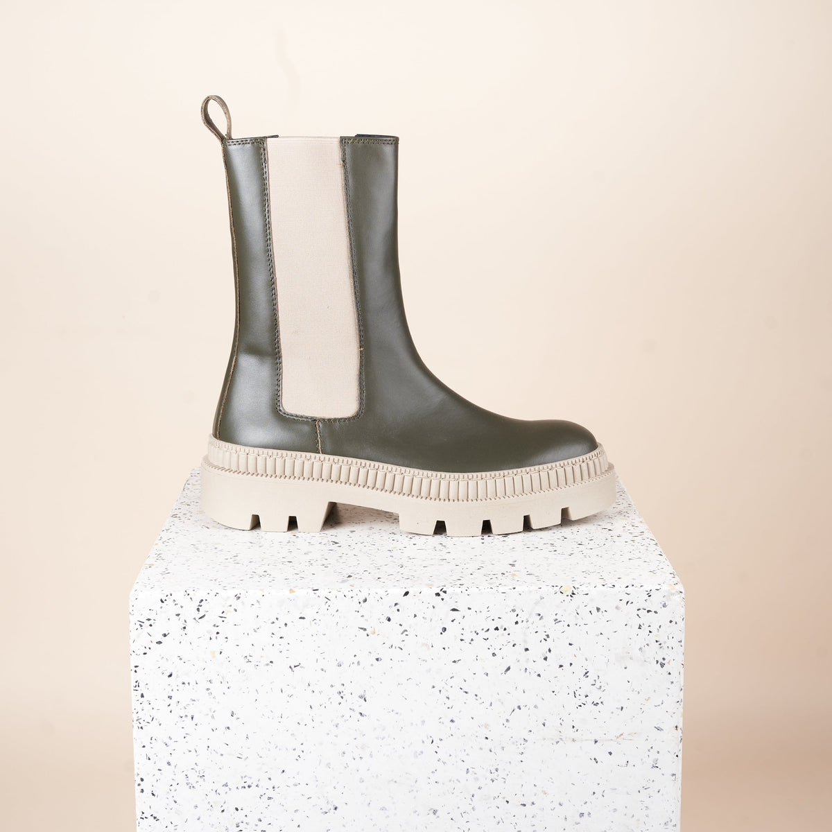 Monza Tall - Olive Calf Leather/Sand