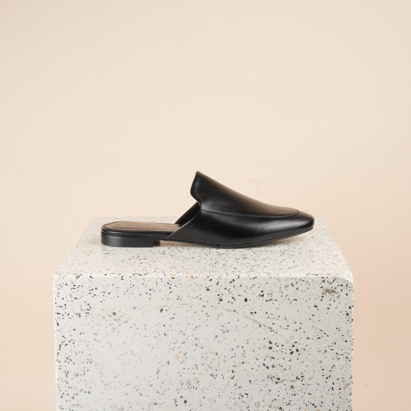 Alba Black Leather Side Slides