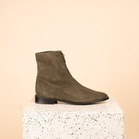 Roma Zip-Up Ankle Boot - Army Green Suede
