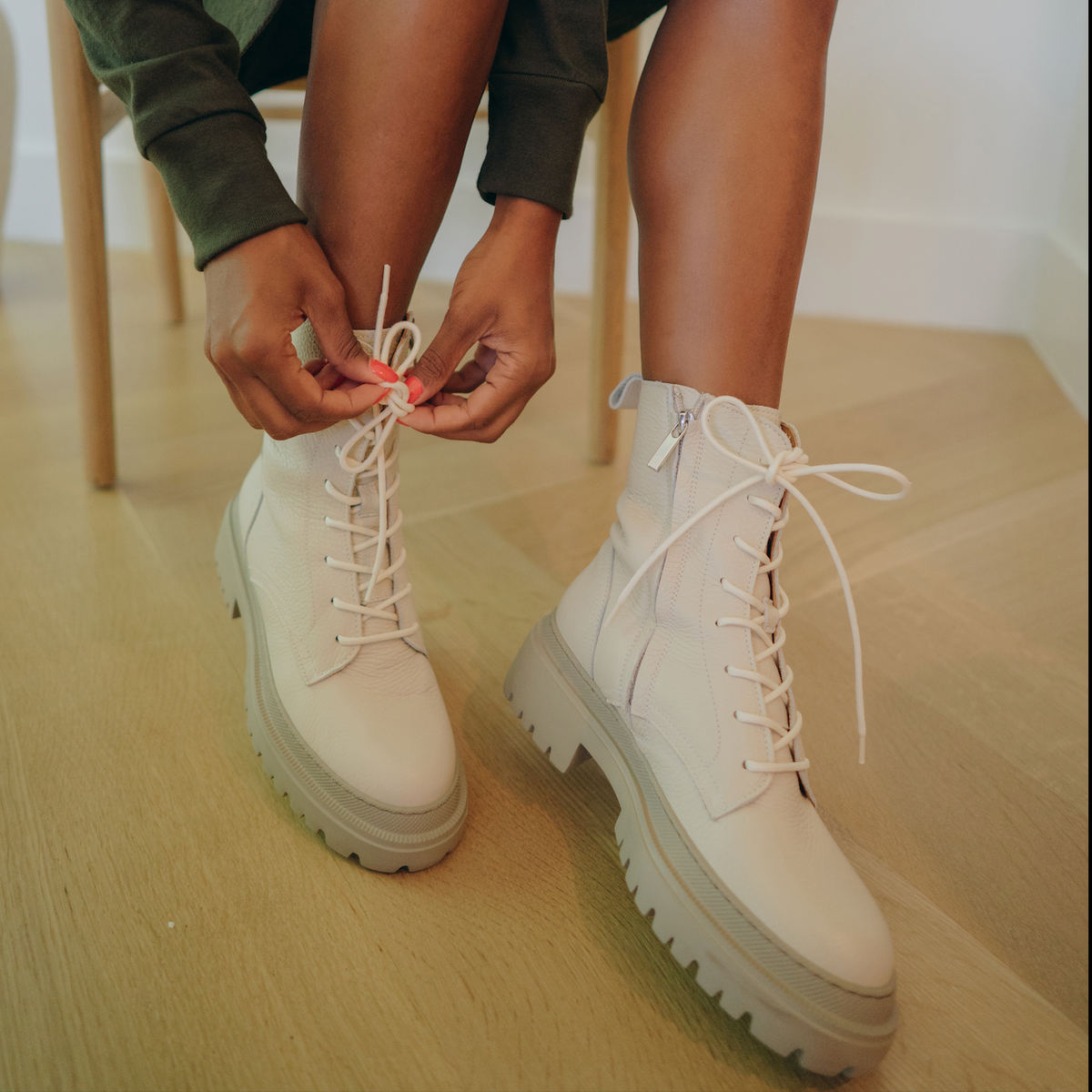 White chunky sales lace up boots