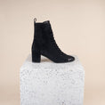 Load image into Gallery viewer, Venezia - Black Suede/Floral SAMPLE SALE - FINAL SALE
